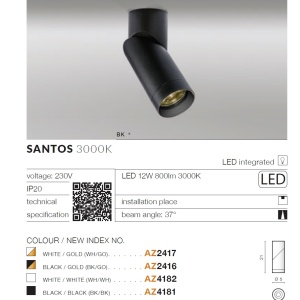 Spot LED modern directionabil aplicat tavan/plafon Santos alb - Img 4