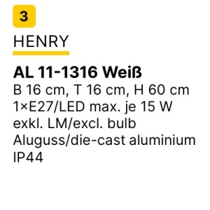 Stalp de exterior IP44 HENRY alb H-60cm - Img 4