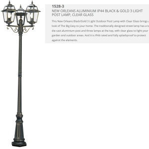 Stalp de iluminat exterior stil traditional IP44 New Orleans 1528-3 SRT 75450 universul-luminii.ro