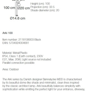 Stalp design modern IP54 Arki 100 negru 2118108003 NL 196750 universul-luminii.ro