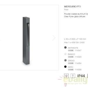 Stalp exterior H-60cm, IP44, MERCURIO PT1 ANTRACITE 114347 63650 universul-luminii.ro