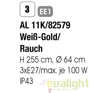 Stalp exterior stil clasic IP43 H255 Puchberg AL 11K/82579 weiß-gold/rauch OR 54970 universul-luminii.ro