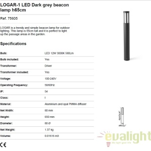 Stalp LED iluminat exterior design modern LOGAR-1 H65cm 75605 56150 universul-luminii.ro