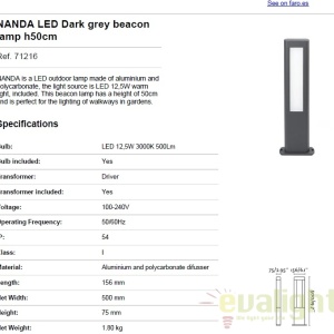 STALP LED ILUMINAT EXTERIOR NANDA H50cm 71216 174590 universul-luminii.ro