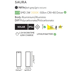 Stalp LED solar iluminat exterior cu senzor de miscare IP54 SAURA 82930 universul-luminii.ro