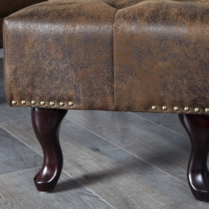 Taburete clasic stil englezesc Chesterfield maro antic - Img 4