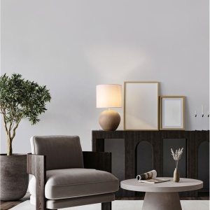 Veioza decorativa, Ghips, Crem, Tesatura, Alb, Mizu 245470 universul-luminii.ro