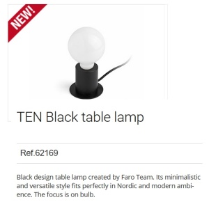 Veioza design modern minimalist TEN neagra 62169 90760 universul-luminii.ro