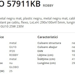 Veioza, lampa de birou cu clema design modern Robby negru 51550 universul-luminii.ro