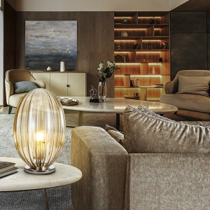 Veioza, lampa de masa design modern decorativ Ovila cognac 125230 universul-luminii.ro