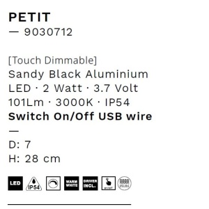 Veioza/Lampa de masa LED portabila exterior IP54 PETIT negru 238430 universul-luminii.ro