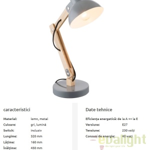Veioza / Lampa de masa moderna Tongariro gri 21503 GL 59290 universul-luminii.ro