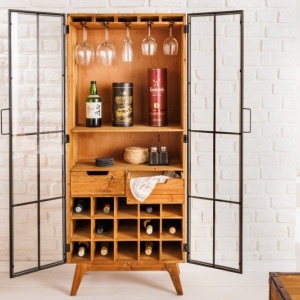 Vitrina cu spatiu depozitare sticle si pahare design industrial Seven Seas 150cm - Img 6