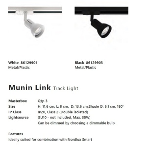 Accesoriu, Spot directionabil Munin alb, pentru sina Nordlux Link 113611 universul-luminii.ro