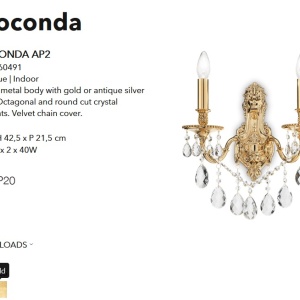 Aplica cristal Venezian auriu GIOCONDA AP2 ORO 060491 48301 universul-luminii.ro