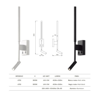 Aplica cu reader LED design liniar minimalist TORCH neagra - Img 4