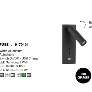 Aplica cu reader LED directionabil si USB Charger Fuse alba NVL-9170101 77021 universul-luminii.ro