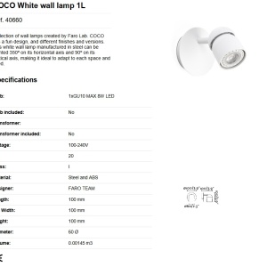 Aplica cu spot directionabil design minimalist COCO alba 83181 universul-luminii.ro