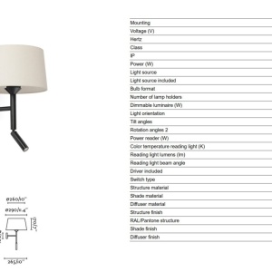 Aplica de perete cu reader LED WINDSOR negru, alb - Img 3