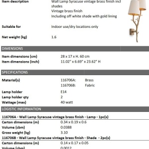 Aplica de perete design LUX Syracuse 115861 universul-luminii.ro