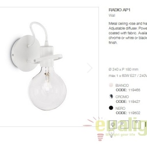 Aplica de perete design modern RADIO AP1 BIANCO 119465 - Img 2
