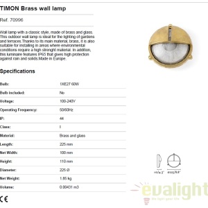 Aplica de perete exterior clasica IP44 TIMON 70996 172971 universul-luminii.ro