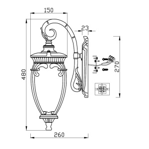 Aplica de perete exterior cu protectie IP44, Fleur negru cu auriu 100891 universul-luminii.ro
