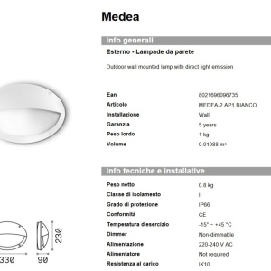 Aplica de perete exterior IP66 MEDEA-2 AP1 BIANCO 67051 universul-luminii.ro