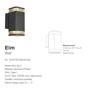 Aplica de perete exterior stil modern Elm II 45331003 NL 72881 universul-luminii.ro