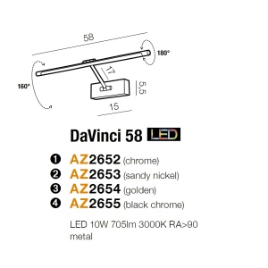 Aplica de perete LED pentru tablou cu brat directionabil DaVinci 58 aurie 70871 universul-luminii.ro