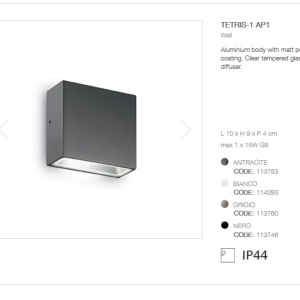 Aplica de perete moderna de exterior cu protectie IP44 TETRIS-1 AP1 antracit 113753 66231 universul-luminii.ro