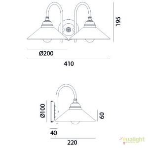 Aplica de perete rustica cu 2 brate, fabricata manual Tabia 212.20.OV 50051 universul-luminii.ro