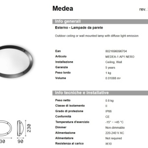 Aplica de perete / tavan exterior IP66 MEDEA-1 AP1 NERO 67031 universul-luminii.ro