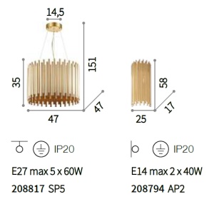 Aplica din metal design clasic PAN AP2, auriu 208794 - Img 4