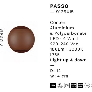 Aplica exterior cu iluminat sus si jos LED IP65 PASSO corten 559651 universul-luminii.ro