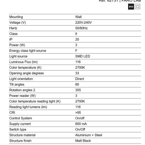 Aplica LED cu reader directionabil DANTE negru 3W 2700K - Img 7