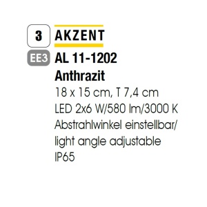 Aplica LED de perete exterior, lumina ambientala, protectie IP65, AKZENT antracit 95131 universul-luminii.ro