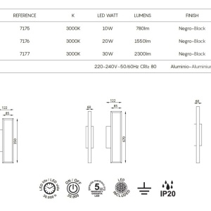 Aplica LED de perete iluminat ambiental DURBAN 20W neagra 133671 universul-luminii.ro