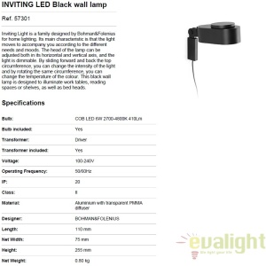 Aplica LED dimabila design ultra-modern INVITING neagra 57301 176081 universul-luminii.ro