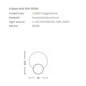 Aplica LED lumina ambientala travertin ECLIPSE WALL 10W 3000K - Img 4