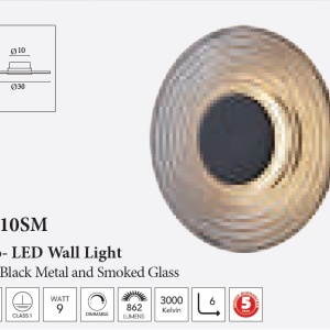 Aplica LED metal negru mat sticla fumurie Cleo, 6, universul-luminii.ro