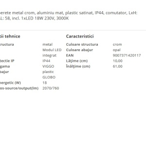 Aplica LED pentru oglinda baie IP44 VIGGO crom 203491 universul-luminii.ro