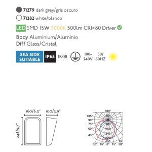 Aplica LED perete exterior design modern IP65 MASK gri 82101 universul-luminii.ro
