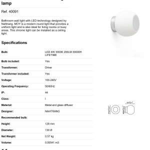 Aplica LED perete/tavan pentru baie IP44 MOY crom 42551 universul-luminii.ro