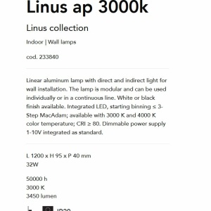Aplica perete LED liniara 120cm ambientala LINUS AP 3000K WH 93841 universul-luminii.ro