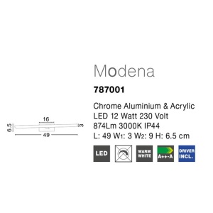 Aplica perete LED pentru baie IP44 Modena 12W NVL-787001 77341 universul-luminii.ro