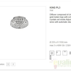 Aplica, Plafonier cristal Venezian diam 25,5cm KING PL3 CROMO 075389 52281 universul-luminii.ro