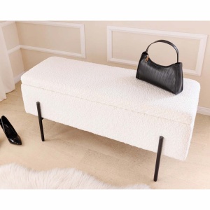 Bancheta tapitata cu spatiu de depozitare LOFT 100cm boucle white