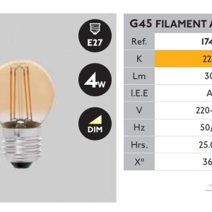 BEC LED E27 dimabil cu filament 4W G45 2200K lumina calda 17493 64311 universul-luminii.ro