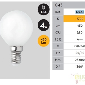 Bec LED G45 MATT E14 4W 2700K 17461 183321 universul-luminii.ro